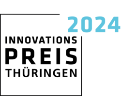Das Logo des Innovationspreises Thüringen 2024 zeigt ebenjene Wörter auf weißem Hintergrund.