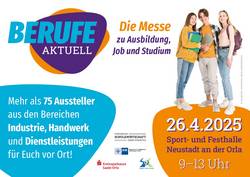Das Ankündigungsposter der Messe „Berufe aktuell“ 2025 mit den wichtigsten Eckdaten der diesjährigen Auflage.