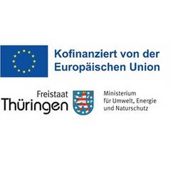 Das Logo der Europäischen Union sowie das des Ministeriums für Umwelt, Energie und Naturschutz Thüringen.