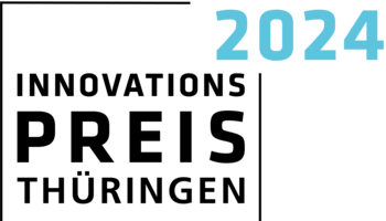 Das Logo des Innovationspreises Thüringen 2024 zeigt ebenjene Wörter auf weißem Hintergrund.